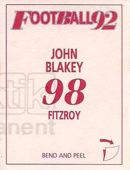 1992 Select AFL Stickers #98 John Blakey Back